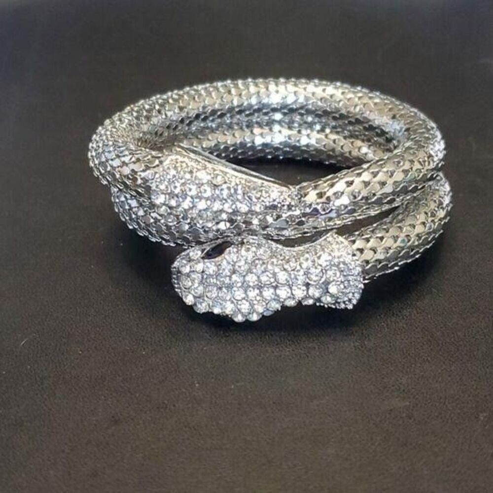 Silver tone snake wrap bracelet rhinestone bling
